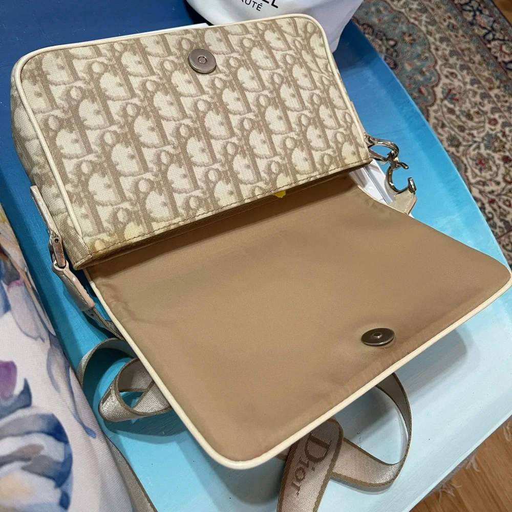 Dior Cream & Tan Oblique Monogram Logo Crossbody Embroidered Messenger Bag - Picture 7 of 12